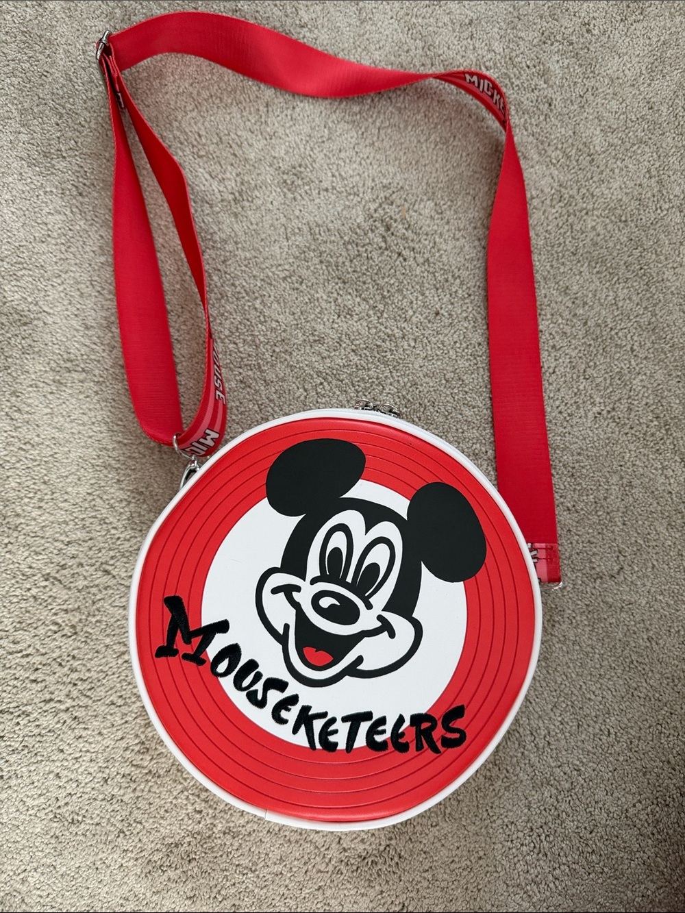 Loungefly Red White Black Mickey Mouseketeers Round Crossbody Bag